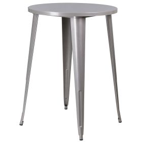 Outdoor 30-inch Round Metal Cafe Bar Patio Table in Silver