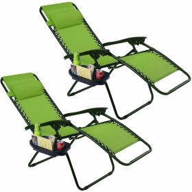 Set of 2 Green Folding Outdoor Zero Gravity Lounge Chair Recliner